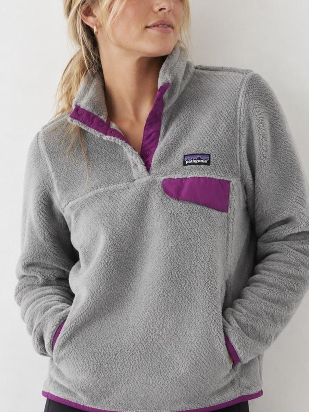 Patagonia Gray Fleece Pullover with Purple Trim